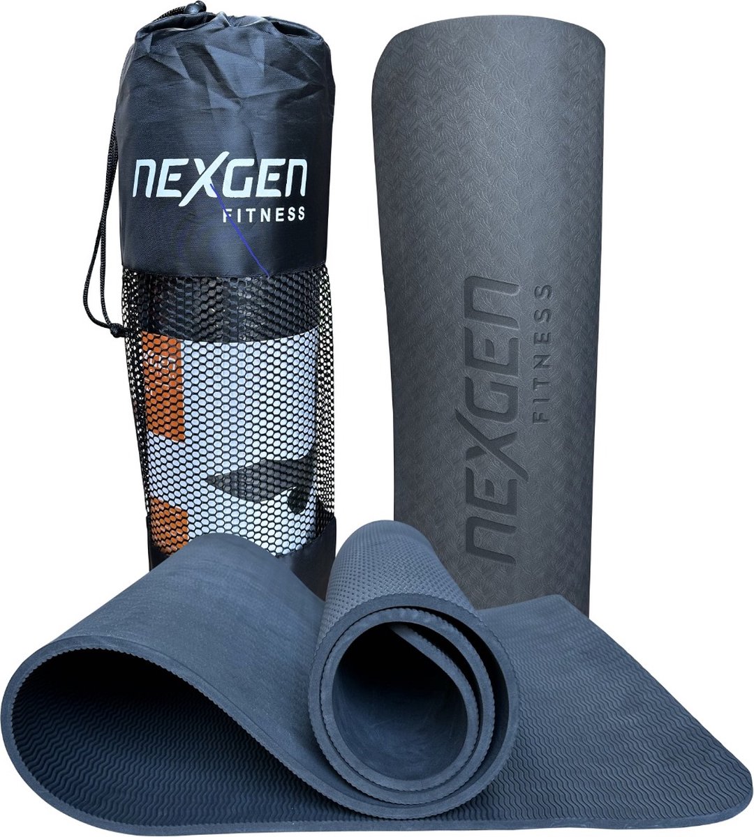 NexGen TPE Yogamat l Fitnessmat l Zwart l 180 x 61 x 0,8 cm | Incl Draagtas