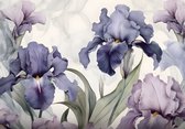 Vliesbehang - Fotobehang - Natuur - Bloemen - Planten - Modern - Romantisch - Iris - Lavender - 219x312 cm (Hoogte x Lengte)