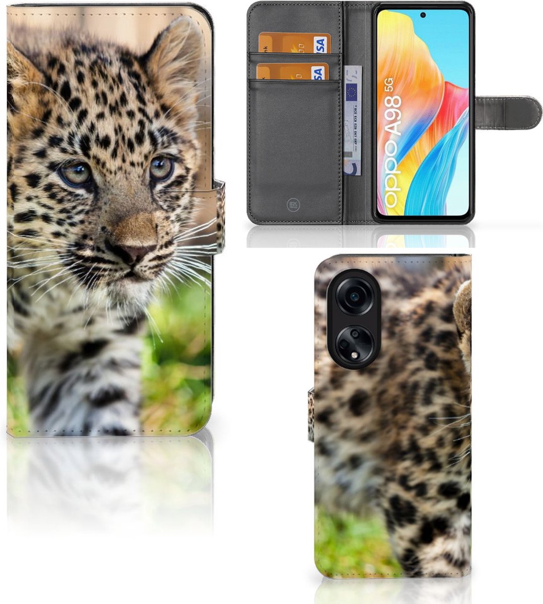 OPPO A98 5G Telefoonhoesje met Pasjes Baby Luipaard
