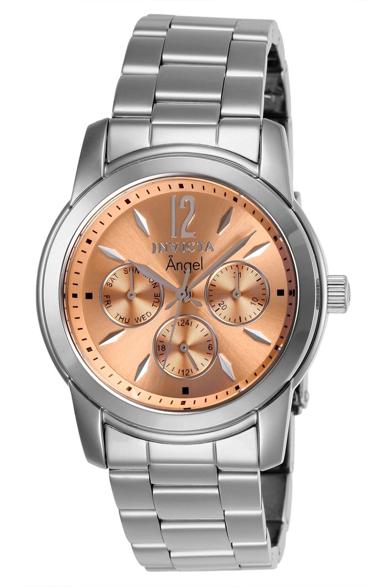 Invicta Angel 0462 Dames Horloge - Waterdicht - Analoog - Quartz Uurwerk - Roestvrij Staal met rosegouden Wijzerplaat - 38mm