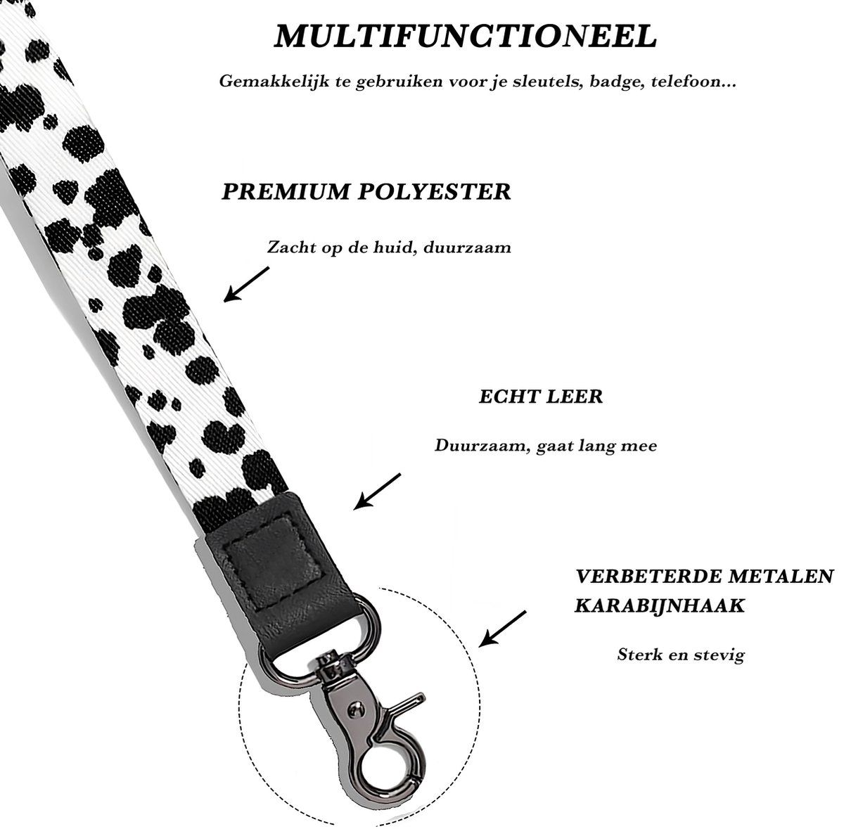 WOXJENA Sleutelkoord, nylon koorden, nekkoord met draaibare metalen clip, lange pols, paracord, sleutelhanger met karabijnhaak voor ID-kaarthouder, 2 stuks