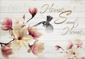 Flowers Bird Wood Planks Home Photo Wallcovering
