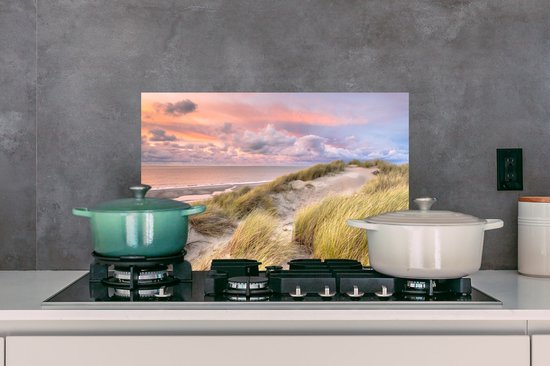 Spatscherm keuken 60x40 cm - Kookplaat achterwand Strand - Zee - Duin - Zonsondergang - Muurbeschermer - Spatwand fornuis - Hoogwaardig aluminium