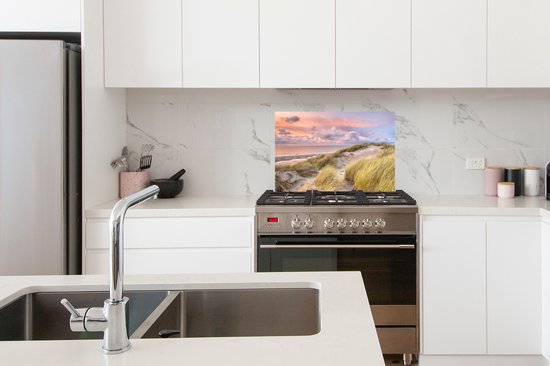 Spatscherm keuken 60x40 cm - Kookplaat achterwand Strand - Zee - Duin - Zonsondergang - Muurbeschermer - Spatwand fornuis - Hoogwaardig aluminium