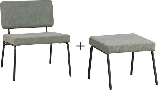 Bronx71® Scandinavische fauteuil en hocker Espen groen gerecyclede stof