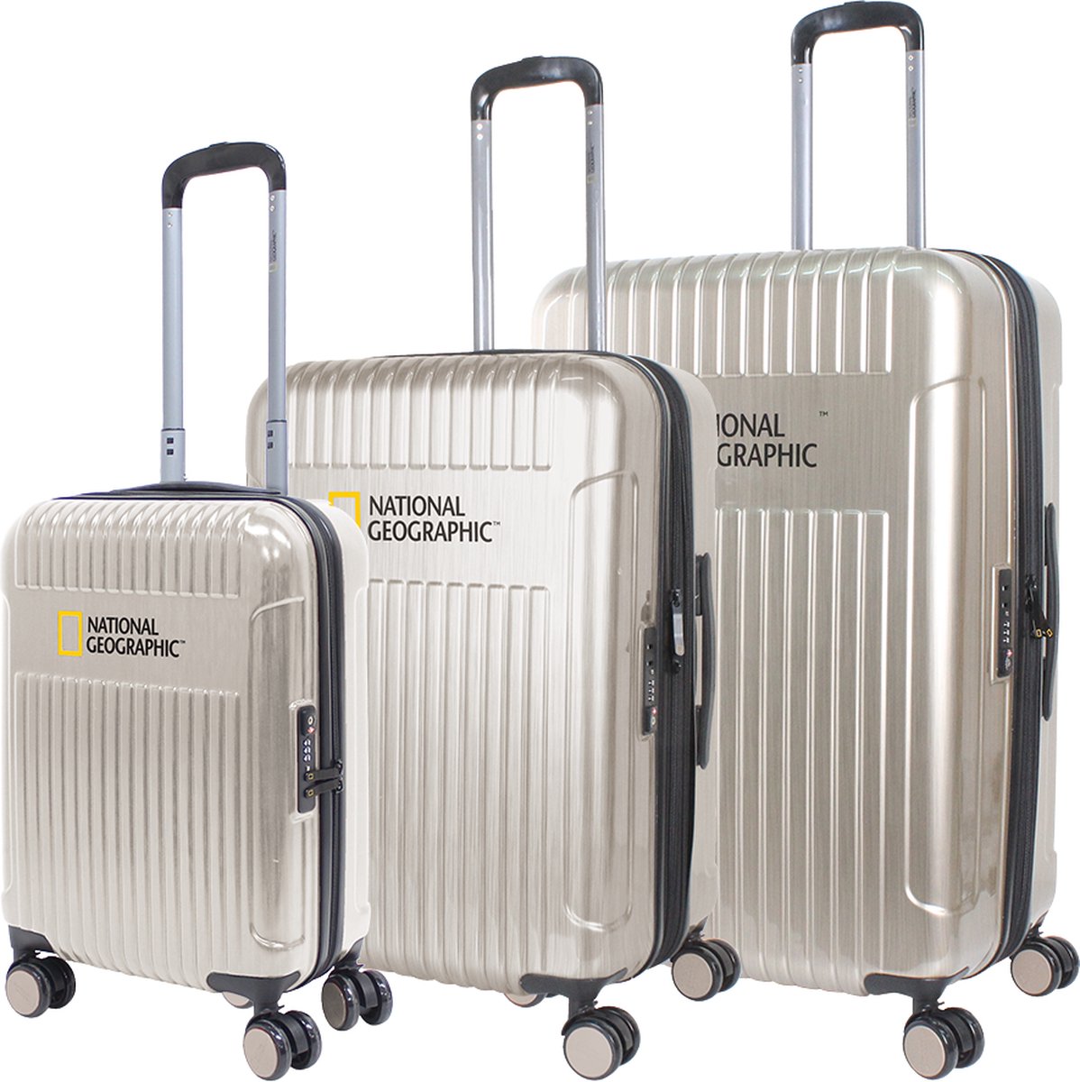 National Geographic Harde Kofferset 3-Delig / Reiskofferset / Trolleyset - Transit - Champagne Goud - Champagne Goud / Set