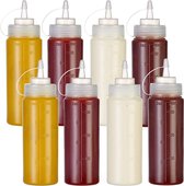 MATANA Lot de 8 bouteilles souples, bouteille à sauce, Bouteilles en plastique avec bouchon (340 ml) – Ketchup, moutarde, sauces, huile, vinaigrettes – Anti-fuite et sans BPA