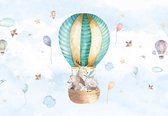 Fotobehang - Vlies Behang - Vrolijke Dieren in de Luchtballon - Kinderbehang - 254 x 184 cm