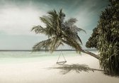 Fotobehang - Palmboom met Schommel boven het Strand aan Zee - 416 x 290 cm