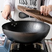 Poêle en fonte de Luxe en fer Pure Wok Pan de cuisson à usage Algemeen 32 cm Batterie de cuisine de Cuisine Plus Pan en bois de Luxe