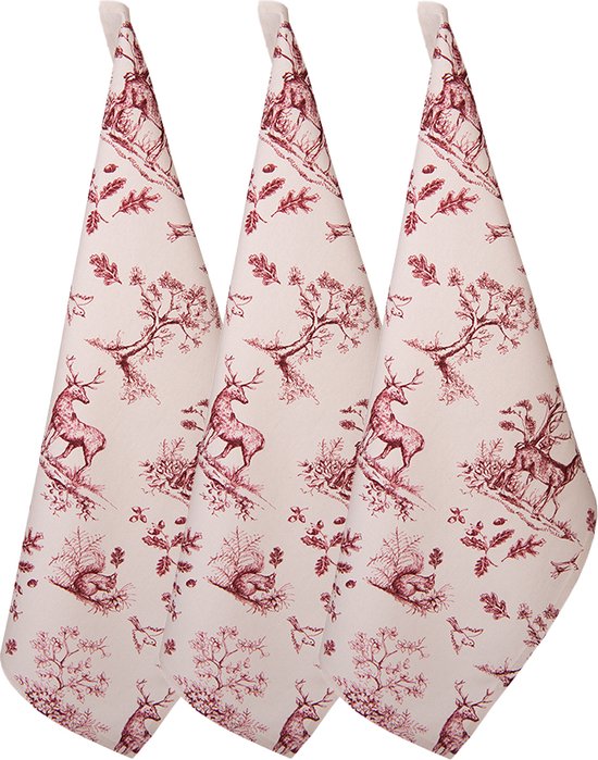 HAES DECO - Set van 3 Theedoeken - formaat 50x70 cm - kleuren Rood ...