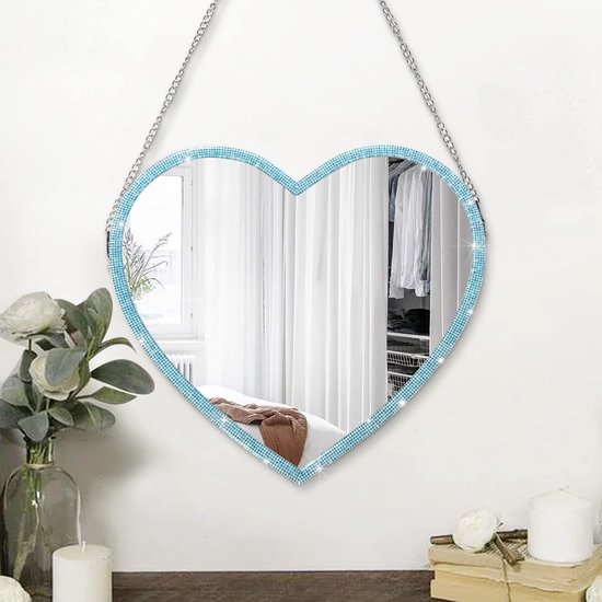 Miroir mural grand miroir design sans cadre en forme de coeur, dos en bois  bleu,... | bol.com