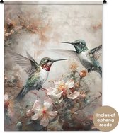 Wandkleed - Wanddoek - Kolibrie - Vogels - Bloemen - Planten - 120x160 cm - Wandtapijt