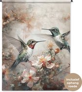 Wandkleed - Wanddoek - Kolibrie - Vogels - Bloemen - Planten - 150x200 cm - Wandtapijt