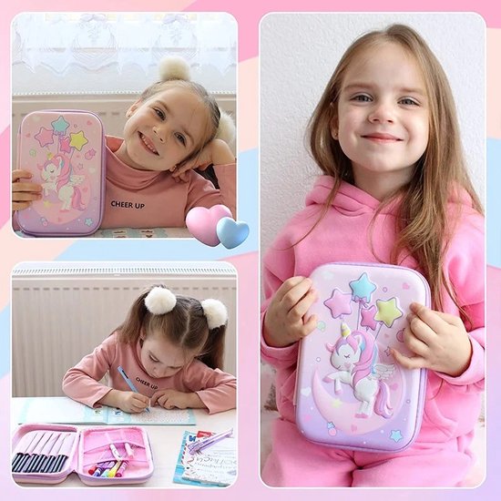 Trousse scolaire rectangulaire Kids Rose Licorne