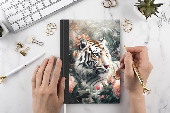 Carnet - Carnet d'écriture - Tigre - Animaux sauvages - Fleurs - Jungle - Carnet - Format A5 - Bloc-notes