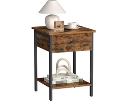 O'DADDY® Nachtkastje Industrieel - Bijzettafel - Nachtkastjes met Lade - 40 x 40 x 55 cm - Nacht Kastje - Modern Bruin