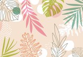 Fotobehang - Vlies Behang - Pastel Jungle Bladeren - 312 x 219 cm