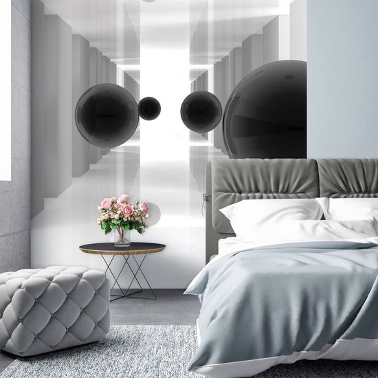 Papier peint photo Intissé - Tunnel 3d avec Balles Noires - 416 x 254 cm