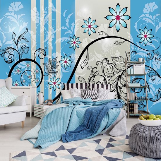 Scrapbook Paper Pad - Blue Floral Pattern, 30x30cm, 24 Double Sided Sheets for Card Making & Gift Wrapping