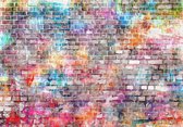 Fotobehang - Vlies Behang - Kleurrijke Bakstenen Graffiti Muur - 368 x 254 cm