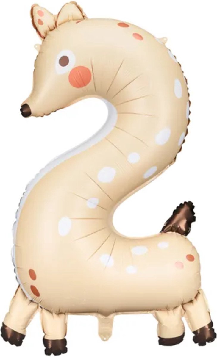 Partydeco - Folieballon cijfer 2 - ree - 64 x 87 cm