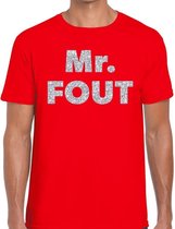 Mr. Fout zilveren glitter tekst t-shirt rood heren - Foute party kleding XL