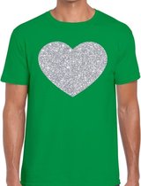 Zilver hart glitter fun t-shirt groen heren - i love shirt voor heren XXL