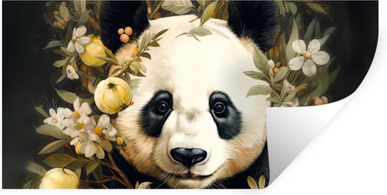 Muurstickers - Sticker Folie - Panda - Pandabeer - Wilde dieren - Natuur - Bloemen - 40x20 cm - Plakfolie - Muurstickers Kinderkamer - Zelfklevend Behang - Zelfklevend behangpapier - Stickerfolie