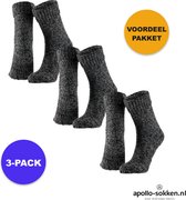 Apollo - Wollen Huissokken Unisex - 3-Pack Voordeel - Zwart - Maat 43/46 - Huissokken - Wintersokken antislip