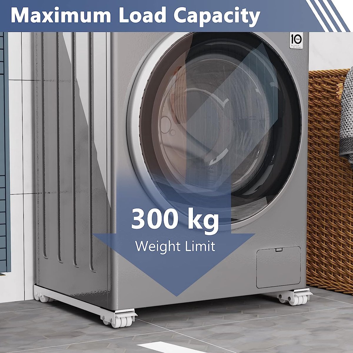 Support à Roulettes Pour Machine à Laver & Frigo - Capacité 300 Kg, 24 Roues, Réglable 46-71 Cm, Avec Frein