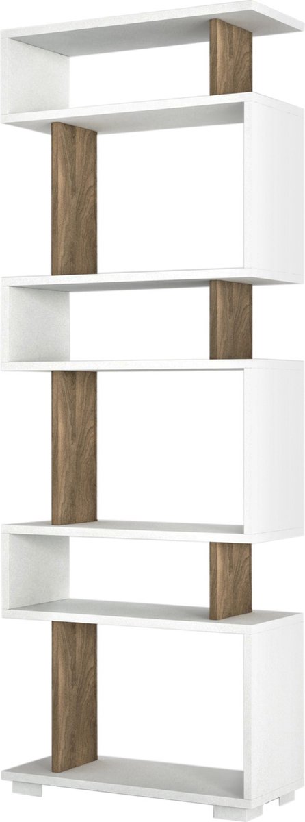 Skye Decor Stijlvolle Boekenkast - Walnoot & Wit Design - 60x165x19,5cm - Duurzaam Melamine Materiaal