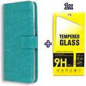 HB Hoesje Geschikt voor Oppo Reno 3 4G Turquoise - Portemonnee Book Case - Kaarthouder & Magneetlipje & Glazen Screenprotector