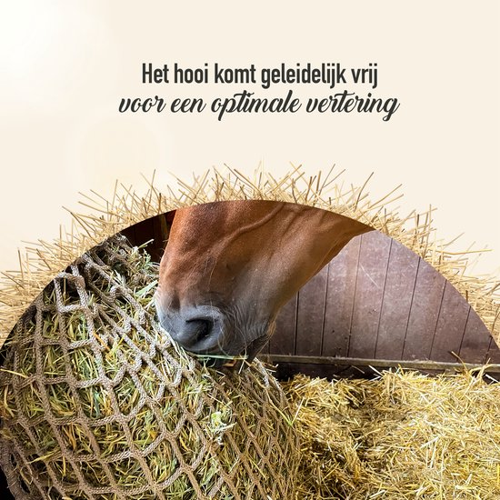 Hay Slowfeeder – Hooi Slowfeeder voor paarden – 10 kg hooi-capaciteit – Tegen stalverveling – Bevordert gezondheid – Fijnmazig 4,5 cm – Meer dan 1000 kg trekkracht/trekvastheid – 100x90 cm - Holland Animal Care