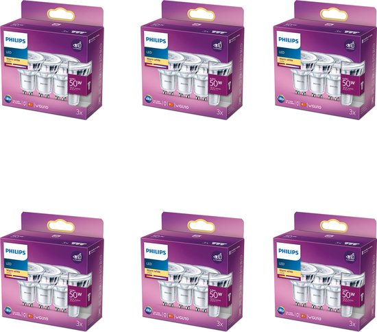 Philips LED Spot - 50 W - GU10 - Niet Dimbaar - Warmwit Licht - 18 stuks - Bespaar op je Energiekosten - Voordeelverpakking