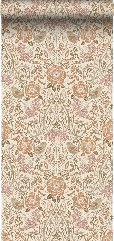 ESTAhome behang vintage bloemen in art nouveau stijl goud en terracotta roze | Leen Bakker