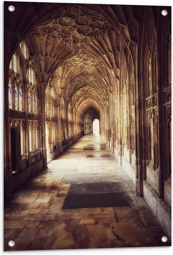 Tuinposter – Gangen van Kathedraal van Gloucester, Engeland - 60x80 cm Foto op Tuinposter (wanddecoratie voor buiten en binnen)