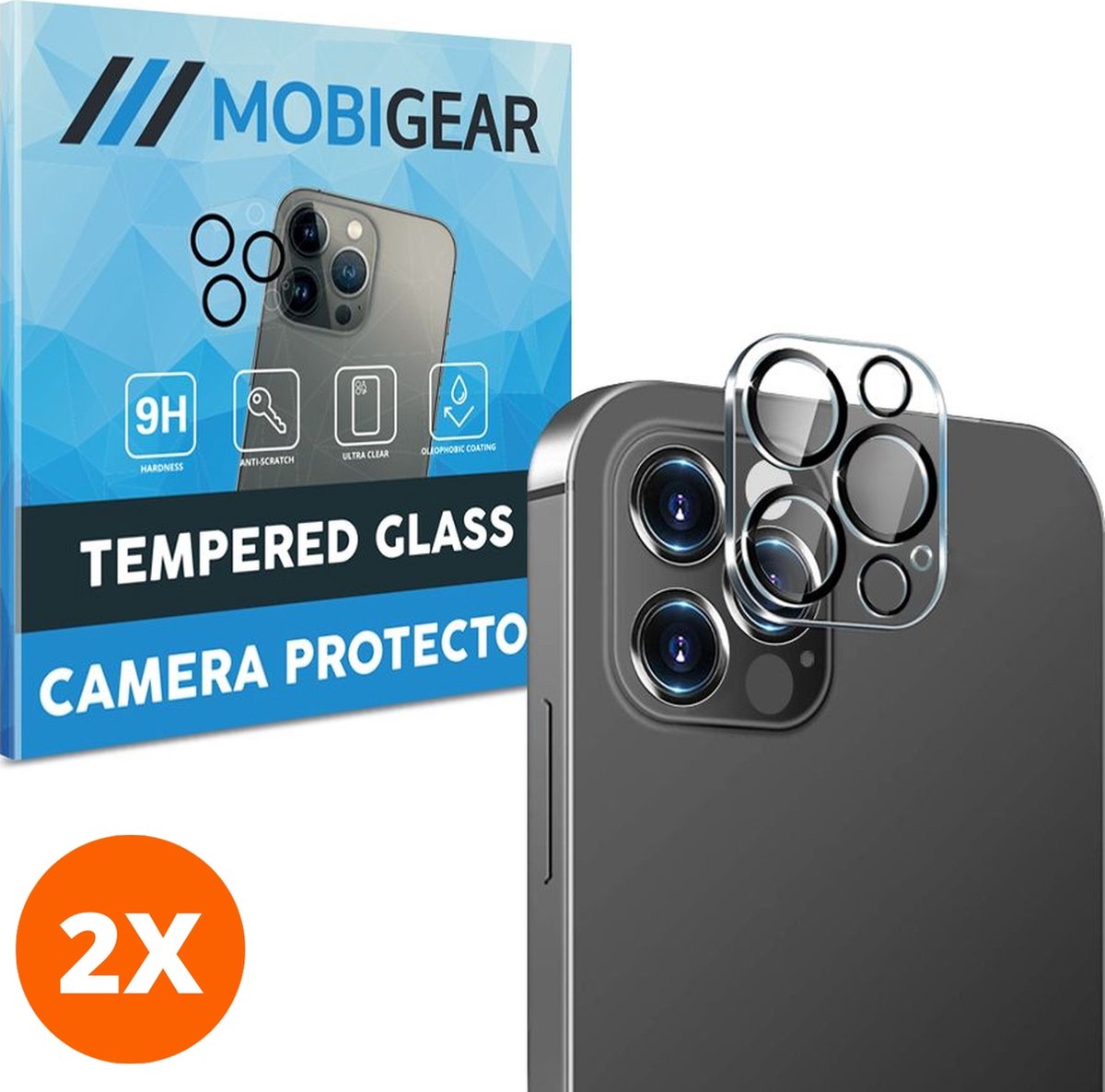 Mobigear Screenprotector geschikt voor Apple iPhone 13 Pro Glazen | Mobigear Camera Protector - Case Friendly (2-Pack)