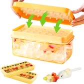 IJsblokjeshouder, 64 voedselveilige ijsblokjesvorm met deksel, ijsblokjes herbruikbaar, BPA-vrij, 2 kommen, 1 ijsemmer en schep (geel, 64)