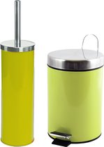 MSV Toiletborstel in houder/pedaalemmer set Napoli - metaal - lime/appel groen