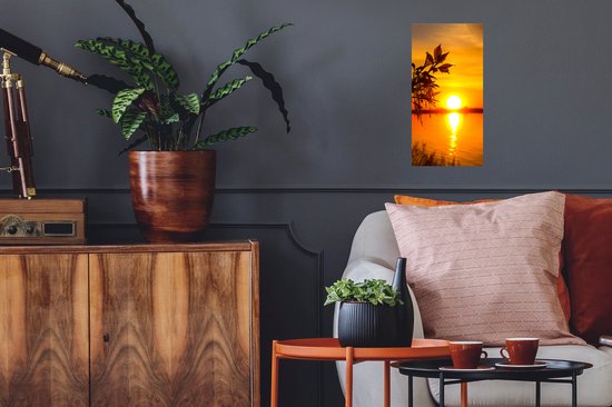 Muurstickers - Sticker Folie - Zonsondergang - Water - Planten - Oranje - 20x40 cm - Plakfolie - Muurstickers Kinderkamer - Zelfklevend Behang - Zelfklevend behangpapier - Stickerfolie