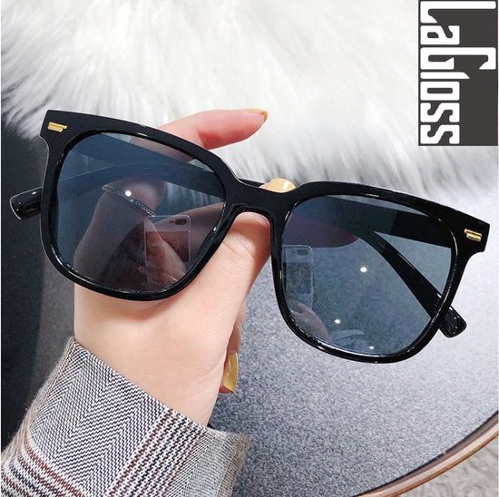 Lagloss® Grote Retro Heren Zonnebril - Lenskleur Zwart- Zwart montuur