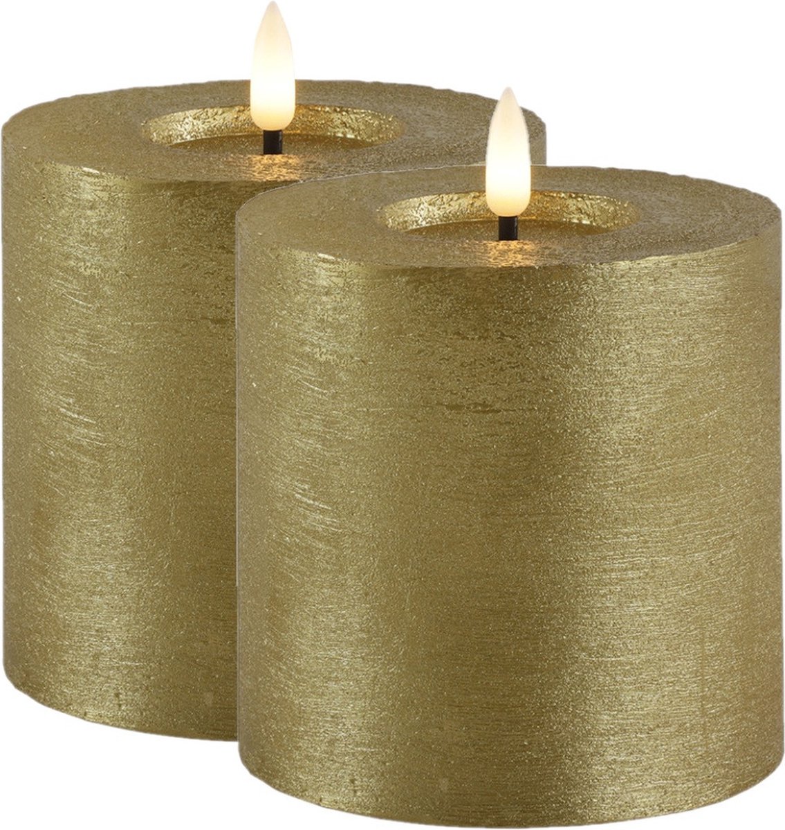 Countryfield Lyon LED kaarsen/stompkaarsen - 2x - goud - D10 x H10 cm - timer Goudkleurig
