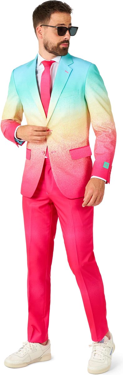 OppoSuits Funky Fade - Heren Pak - Pride Kostuum - Regenboog Outfit - Carnavalskleding - Roze - Maat: EU 62