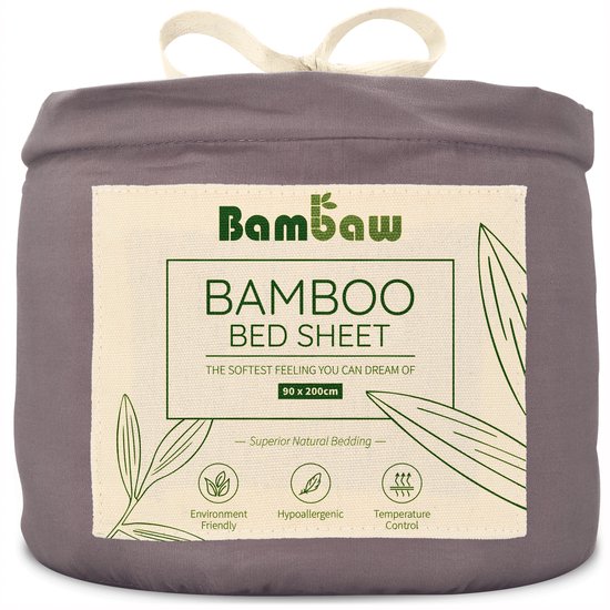 Bamboe Hoeslaken | 1-Persoons Eco Hoeslaken 90cm bij 200cm | Donkergrijs | Luxe Bamboe Beddengoed | Hypoallergeen Hoeslaken | Puur Bamboe Viscose Rayon Hoeslaken | Ultra-ademende Stof | Bambaw