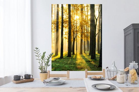 Stickers muraux - Sticker Foil - Forêt - Soleil - Arbres - Herbe - Paysage - Nature - 90x120 cm - Film Adhésif - Stickers muraux Chambre Enfant - Papier Peint Auto Adhésif