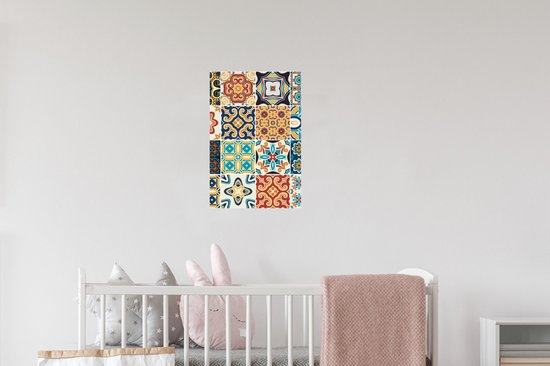 Stickers muraux - Film autocollant - Fleurs - Vintage - Motif - Blauw - Oranje - 20x30 cm - Film adhésif - Stickers muraux Chambre d'enfant - Papier peint autocollant - Papier peint autocollant - Film autocollant