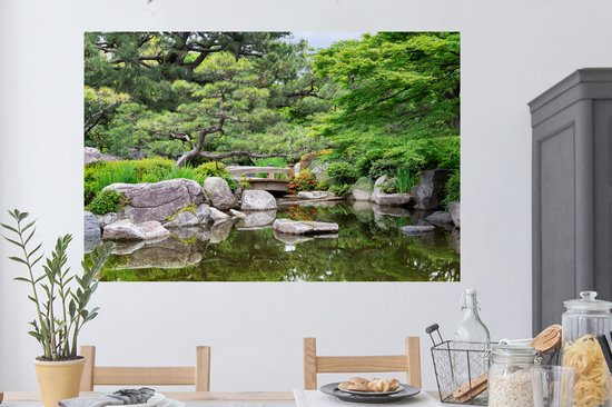 Muurstickers - Sticker Folie - Japans - Natuur - Water - Stenen - Bomen - 120x80 cm - Plakfolie - Muurstickers Kinderkamer - Zelfklevend Behang - Zelfklevend behangpapier - Stickerfolie
