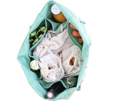 Boodschappentas met Binnenmouwen | Groen Shopper | Organic Cotton | Reusable & Washable | With 6 Inner Sleeves Great for Bottles and Containers | Multi-Pocket Grocery Shopping Bag