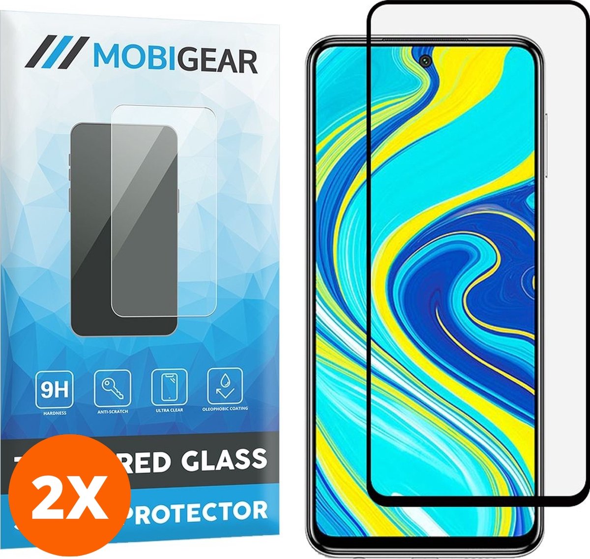 Mobigear Screenprotector geschikt voor Xiaomi Redmi Note 9S Glazen | Mobigear Premium Screenprotector - Case Friendly - Zwart (2-Pack)